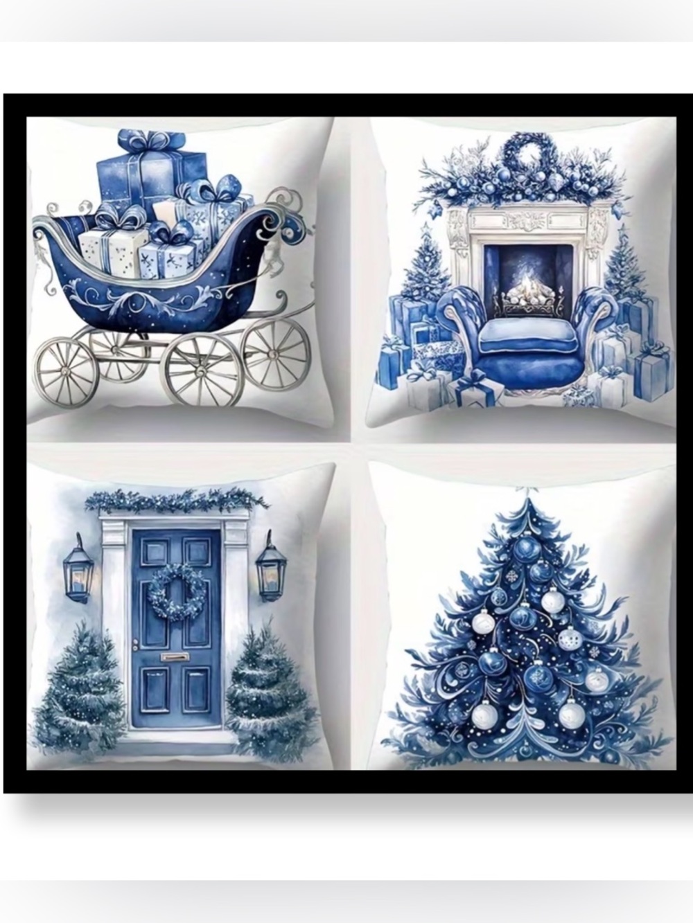 NWT-Blue Holiday Decorative Pillow Covers - Set of 4